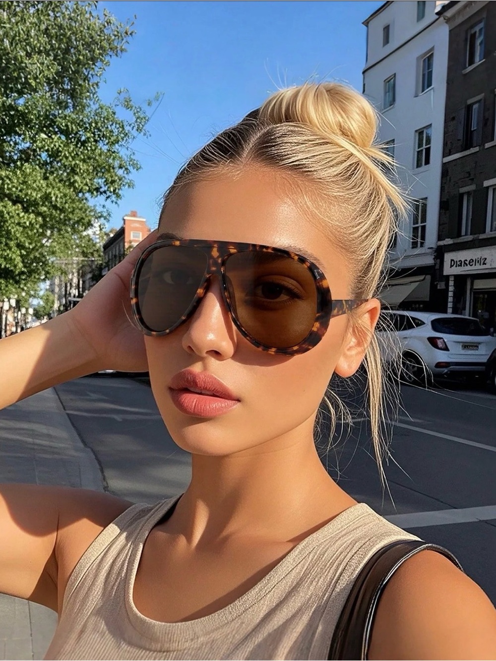 Tortoiseshell Oversized Aviator Sunglasses - Brown Lenses